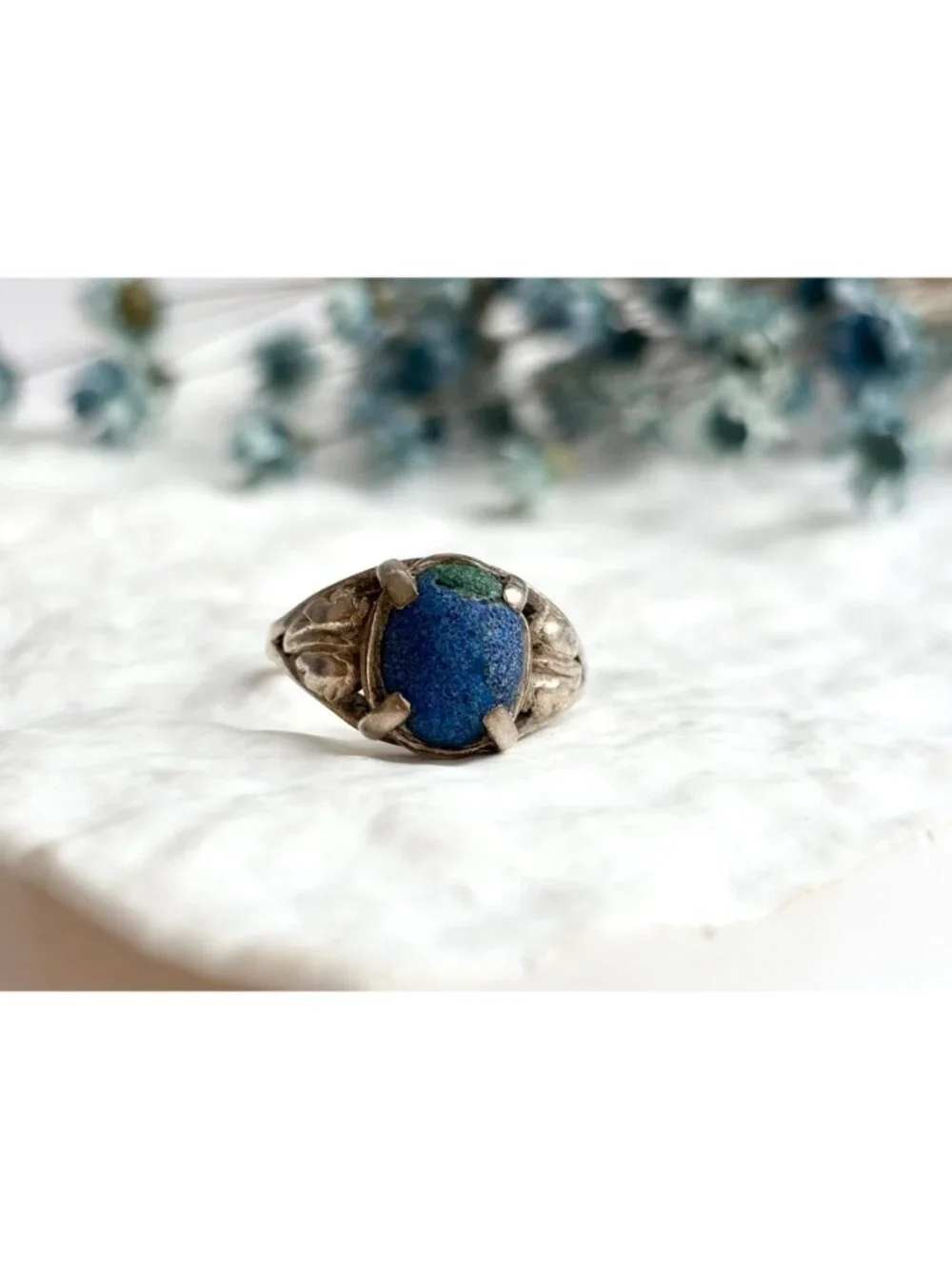 Lapis Lazuli Oval Cabochon Southwest Sterling Silver 925 Vintage Ring - sz 5.5